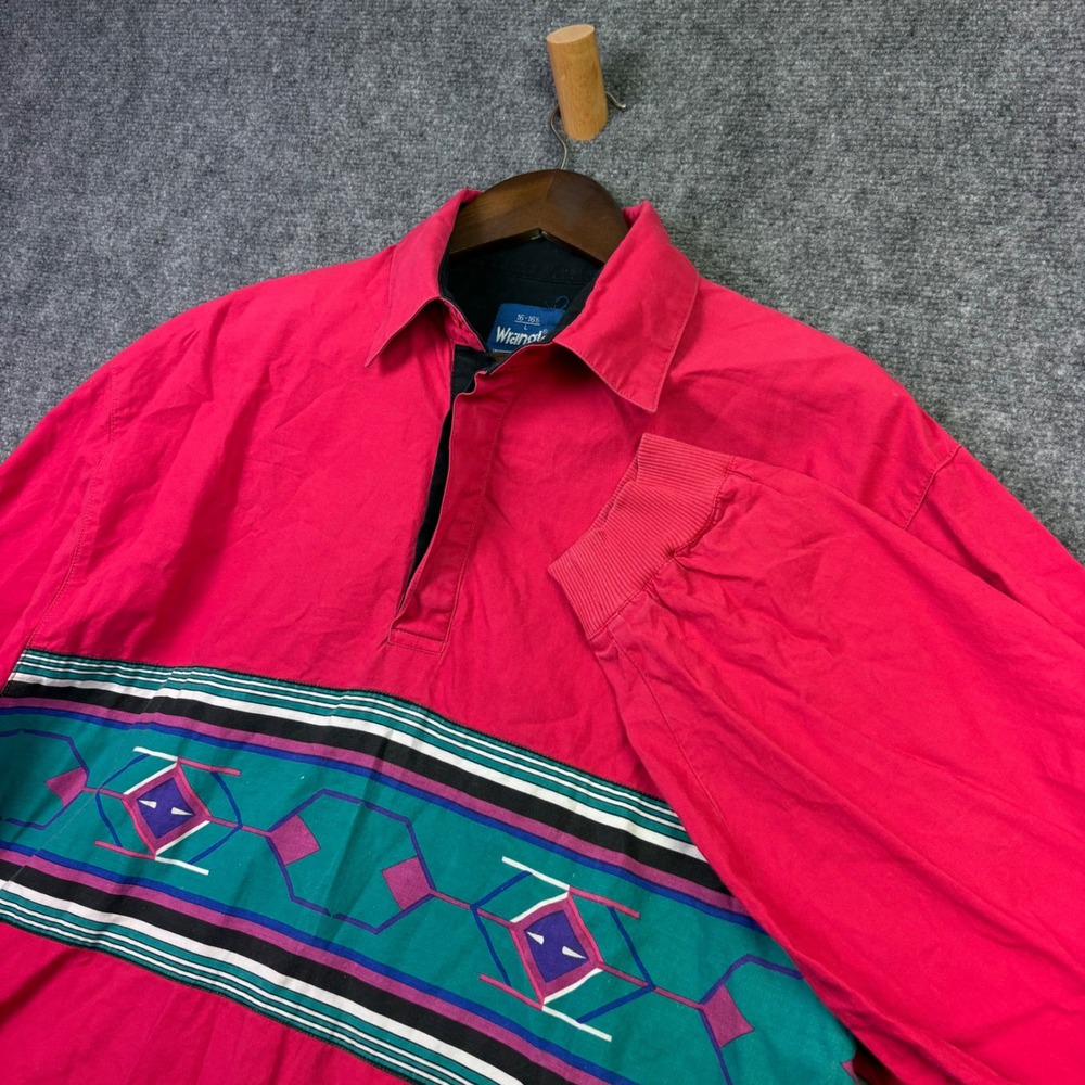 Wrangler Western Shirt Mens L Red Southwestern Geometric Pullover Vintage 0513